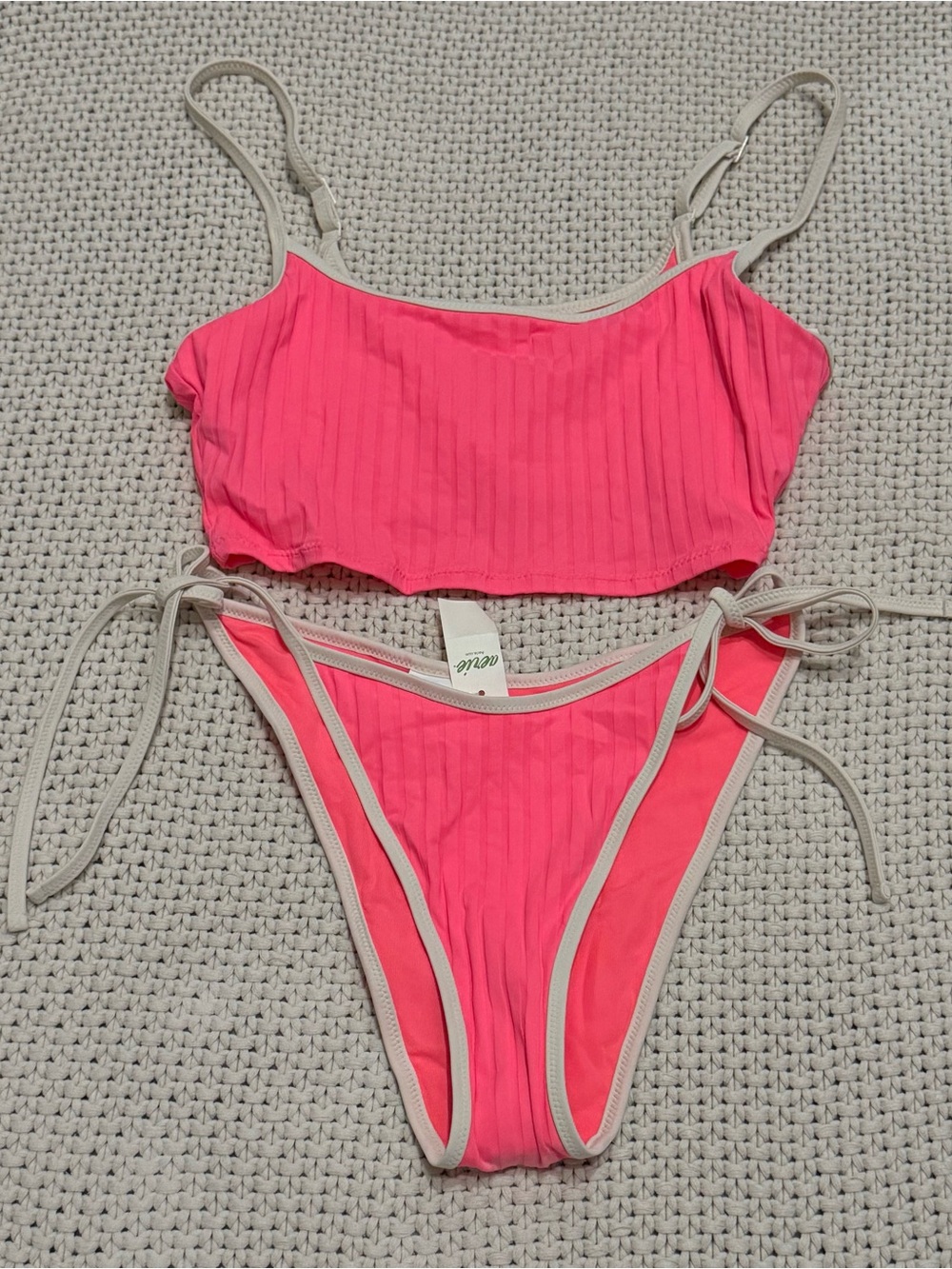 NWT Bright Pink  and White Aerie Women's Swim Set - Size Medium